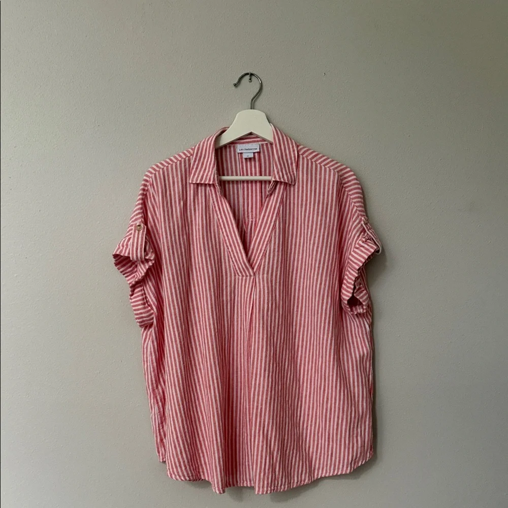 Peach/deamcicle and White Striped Blouse and Shorts Set (look at other pics) - Picture 4 of 14